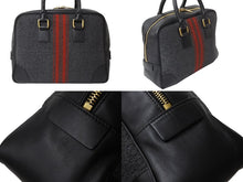 画像をギャラリービューアに読み込む, CELINE セリーヌ ボストンバッグ ハンドバッグ フィービー期 ブラックストライプ レザー ウール グレー レッド ブラック 美品 中古 4b002882