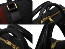 画像をギャラリービューアに読み込む, CELINE セリーヌ ボストンバッグ ハンドバッグ フィービー期 ブラックストライプ レザー ウール グレー レッド ブラック 美品 中古 4b002882