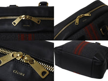 画像をギャラリービューアに読み込む, CELINE セリーヌ ボストンバッグ ハンドバッグ フィービー期 ブラックストライプ レザー ウール グレー レッド ブラック 美品 中古 4b002882