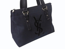Load image into Gallery viewer, YVES SAINT LAURENT イヴサンローラン カハラ トートバッグ キャンバス レザー ブラック シルバー金具 美品 中古 4b002889