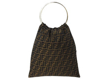 画像をギャラリービューアに読み込む, FENDI フェンディ ハンドバッグ 巾着 ヴィンテージ キャンバス カーキ ズッカ柄 メタルハンドル ゴールド金具 美品 中古 4b002899