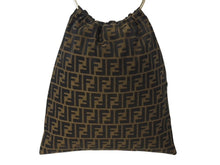 画像をギャラリービューアに読み込む, FENDI フェンディ ハンドバッグ 巾着 ヴィンテージ キャンバス カーキ ズッカ柄 メタルハンドル ゴールド金具 美品 中古 4b002899