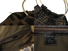 画像をギャラリービューアに読み込む, FENDI フェンディ ハンドバッグ 巾着 ヴィンテージ キャンバス カーキ ズッカ柄 メタルハンドル ゴールド金具 美品 中古 4b002899