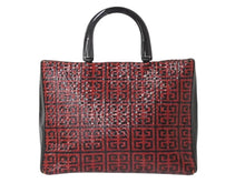画像をギャラリービューアに読み込む, Givenchy ジバンシー 編みこみ ロゴ ハンドバッグ ゴートレザー プラスチック シルバー金具 手持ち 鞄 ブラック レッド 美品 中古 4b002902