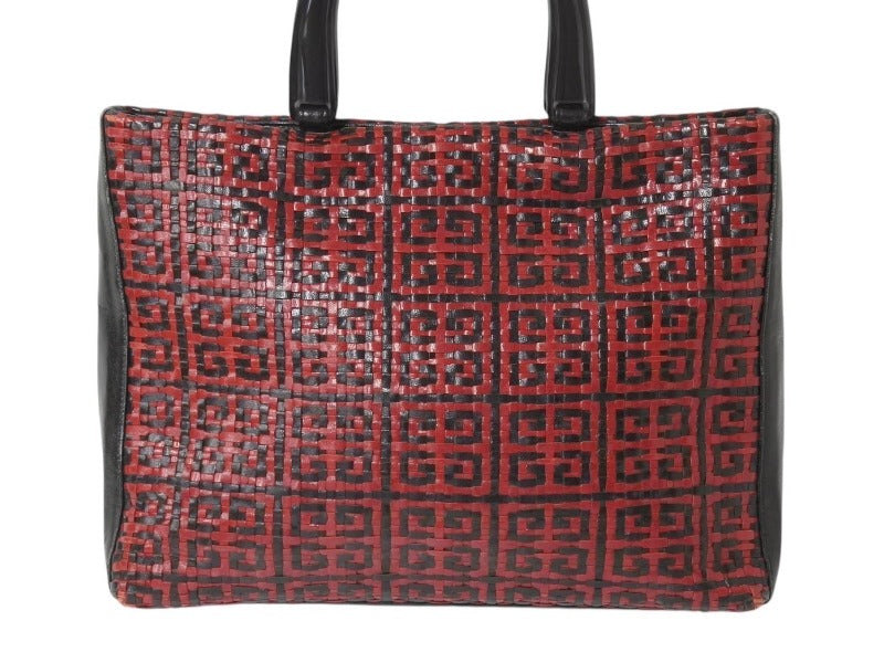 Givenchy Braided Logo Handbag Goat Leather Plastic Silver Hardware Handheld Bag Black Red Good Condition Used 4b002902