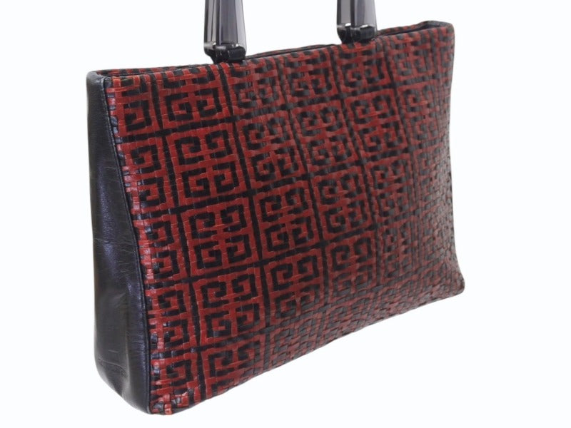 Givenchy Braided Logo Handbag Goat Leather Plastic Silver Hardware Handheld Bag Black Red Good Condition Used 4b002902
