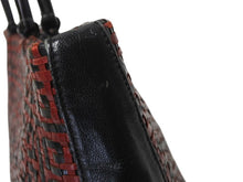 画像をギャラリービューアに読み込む, Givenchy ジバンシー 編みこみ ロゴ ハンドバッグ ゴートレザー プラスチック シルバー金具 手持ち 鞄 ブラック レッド 美品 中古 4b002902