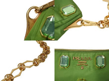 画像をギャラリービューアに読み込む, PRADA プラダ TESSUTO PIETRE CLUTCH BAG テスート ビジュー チェーンショルダー クラッチバッグ ナイロン グリーン 美品 中古 4b002907