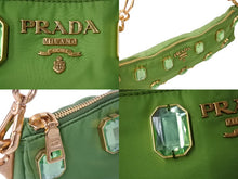 画像をギャラリービューアに読み込む, PRADA プラダ TESSUTO PIETRE CLUTCH BAG テスート ビジュー チェーンショルダー クラッチバッグ ナイロン グリーン 美品 中古 4b002907