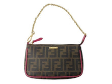 画像をギャラリービューアに読み込む, 極美品 FENDI フェンディ アクセサリーポーチ ショルダーバッグ ズッカ 8M0271 ブラウン ピンク ゴールド金具 中古 4b002918
