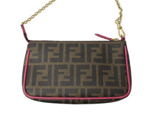 画像をギャラリービューアに読み込む, 極美品 FENDI フェンディ アクセサリーポーチ ショルダーバッグ ズッカ 8M0271 ブラウン ピンク ゴールド金具 中古 4b002918