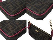 画像をギャラリービューアに読み込む, 極美品 FENDI フェンディ アクセサリーポーチ ショルダーバッグ ズッカ 8M0271 ブラウン ピンク ゴールド金具 中古 4b002918