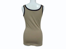 画像をギャラリービューアに読み込む, FENDI フェンディ タンクトップ ノースリーブ サイズ40 ロゴプリント コットン スパンデックス ベージュ ブラック 美品 中古 4b002930