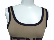 画像をギャラリービューアに読み込む, FENDI フェンディ タンクトップ ノースリーブ サイズ40 ロゴプリント コットン スパンデックス ベージュ ブラック 美品 中古 4b002930