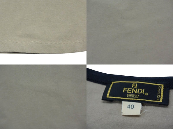 FENDI フェンディ タンクトップ ノースリーブ サイズ40 ロゴプリント コットン スパンデックス ベージュ ブラック 美品 中古 4b002930