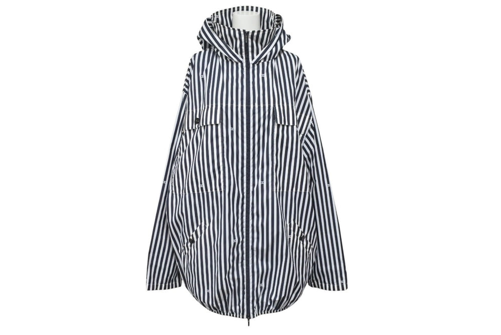 新品同様品 CHANEL シャネル ストライプ 24年 アノラック メンズ ココマーク ジャケット P76215 サイズ36 ブラック ホワイト 中古 4b002941