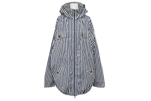 新品同様品 CHANEL シャネル ストライプ 24年 アノラック メンズ ココマーク ジャケット P76215 サイズ36 ブラック ホワイト 中古 4b002941