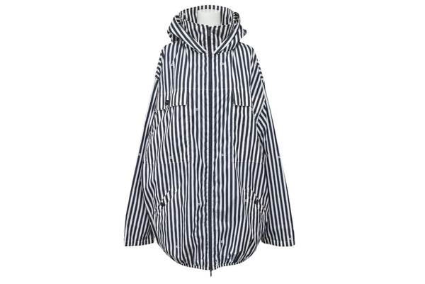 新品同様品 CHANEL シャネル ストライプ 24年 アノラック メンズ ココマーク ジャケット P76215 サイズ36 ブラック ホワイト 中古 4b002941