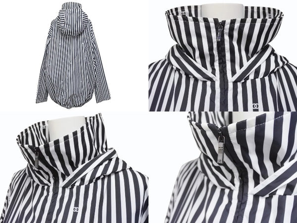 新品同様品 CHANEL シャネル ストライプ 24年 アノラック メンズ ココマーク ジャケット P76215 サイズ36 ブラック ホワイト 中古 4b002941