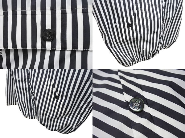 新品同様品 CHANEL シャネル ストライプ 24年 アノラック メンズ ココマーク ジャケット P76215 サイズ36 ブラック ホワイト 中古 4b002941