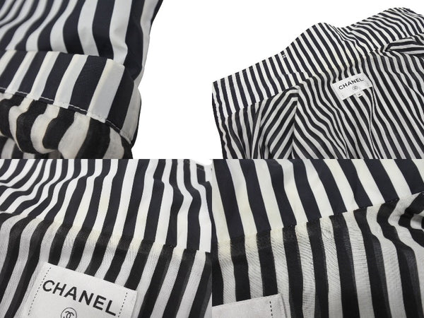 新品同様品 CHANEL シャネル ストライプ 24年 アノラック メンズ ココマーク ジャケット P76215 サイズ36 ブラック ホワイト 中古 4b002941