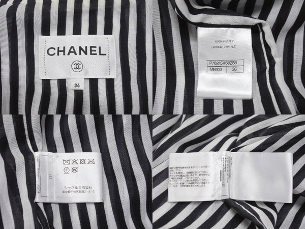 新品同様品 CHANEL シャネル ストライプ 24年 アノラック メンズ ココマーク ジャケット P76215 サイズ36 ブラック ホワイト 中古 4b002941