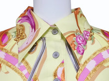 Load image into Gallery viewer, HERMES エルメス ツイルレーヌ 長袖ポロシャツ サイズL カレ シルク コットン ライムグリーン ヴィンテージ 美品 中古 4b002963