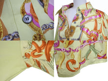 Load image into Gallery viewer, HERMES エルメス ツイルレーヌ 長袖ポロシャツ サイズL カレ シルク コットン ライムグリーン ヴィンテージ 美品 中古 4b002963