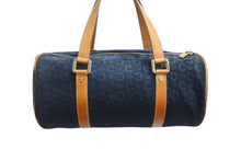 画像をギャラリービューアに読み込む, CELINE セリーヌ ハンドバッグ Cマカダム ロゴ金具 筒型 CE00/12 レザー スエード ネイビー ブラウン ゴールド金具 美品 中古 4b002977