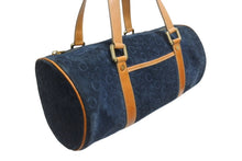 画像をギャラリービューアに読み込む, CELINE セリーヌ ハンドバッグ Cマカダム ロゴ金具 筒型 CE00/12 レザー スエード ネイビー ブラウン ゴールド金具 美品 中古 4b002977