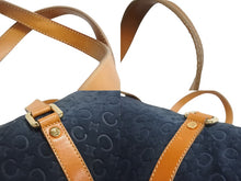 画像をギャラリービューアに読み込む, CELINE セリーヌ ハンドバッグ Cマカダム ロゴ金具 筒型 CE00/12 レザー スエード ネイビー ブラウン ゴールド金具 美品 中古 4b002977