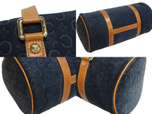 画像をギャラリービューアに読み込む, CELINE セリーヌ ハンドバッグ Cマカダム ロゴ金具 筒型 CE00/12 レザー スエード ネイビー ブラウン ゴールド金具 美品 中古 4b002977