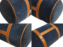 画像をギャラリービューアに読み込む, CELINE セリーヌ ハンドバッグ Cマカダム ロゴ金具 筒型 CE00/12 レザー スエード ネイビー ブラウン ゴールド金具 美品 中古 4b002977