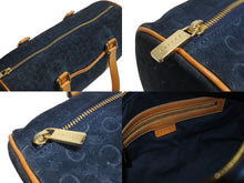 画像をギャラリービューアに読み込む, CELINE セリーヌ ハンドバッグ Cマカダム ロゴ金具 筒型 CE00/12 レザー スエード ネイビー ブラウン ゴールド金具 美品 中古 4b002977