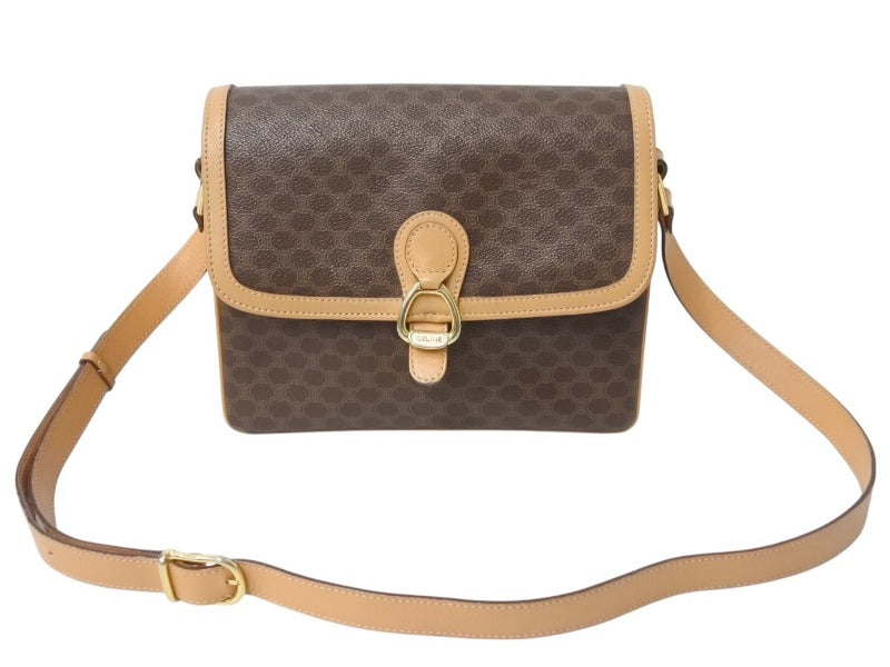 【CELINE】ショルダーバッグ　マカダム柄　ゴールド金具　PVC ブラウン セリーヌ CELINE ショルダー バッグ マカダム ゴールド金具