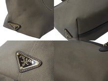 画像をギャラリービューアに読み込む, PRADA プラダ ロゴジャガード トートバッグ ハンドバッグ 1BA104 トライアングルロゴ カーキベージュ ブラック 美品 中古 4b002984