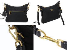 画像をギャラリービューアに読み込む, PRADA プラダ ショルダーバッグ トライアングルロゴ ナイロン レザー ブラック ゴールド金具 美品 中古 4b002985