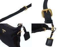 画像をギャラリービューアに読み込む, PRADA プラダ ショルダーバッグ トライアングルロゴ ナイロン レザー ブラック ゴールド金具 美品 中古 4b002985