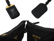 画像をギャラリービューアに読み込む, PRADA プラダ ショルダーバッグ トライアングルロゴ ナイロン レザー ブラック ゴールド金具 美品 中古 4b002985