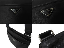 画像をギャラリービューアに読み込む, PRADA プラダ ショルダーバッグ クロスボディバッグ トライアングルロゴ VA1034 レザー ブラック シルバー金具 美品 中古 4b002989