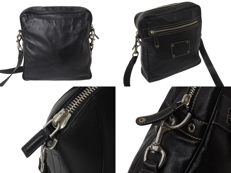 GUCCI グッチ ショルダーバッグ メッセンジャーバッグ クレスト 201451 レザー ブラック シルバー金具 美品 中古 4b002995