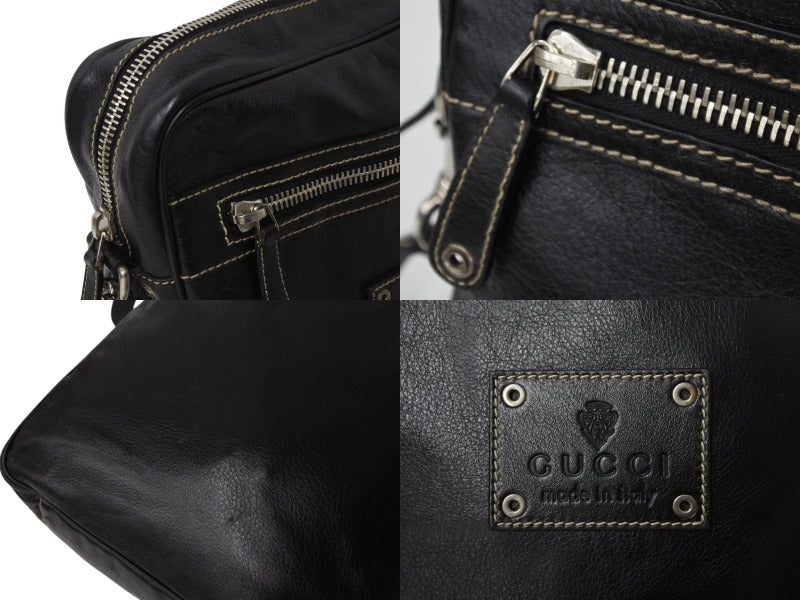 GUCCI グッチ ショルダーバッグ メッセンジャーバッグ クレスト 201451 レザー ブラック シルバー金具 美品 中古 4b002995