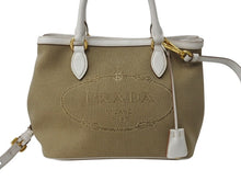 画像をギャラリービューアに読み込む, 極美品 PRADA プラダ ハンドバッグ ショルダーバッグ 2way 1BA172 キャンバス レザー ホワイト ベージュ ゴールド金具 中古 4b002997