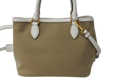 画像をギャラリービューアに読み込む, 極美品 PRADA プラダ ハンドバッグ ショルダーバッグ 2way 1BA172 キャンバス レザー ホワイト ベージュ ゴールド金具 中古 4b002997