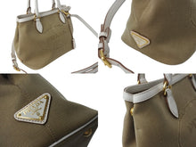 画像をギャラリービューアに読み込む, 極美品 PRADA プラダ ハンドバッグ ショルダーバッグ 2way 1BA172 キャンバス レザー ホワイト ベージュ ゴールド金具 中古 4b002997
