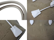 画像をギャラリービューアに読み込む, 極美品 PRADA プラダ ハンドバッグ ショルダーバッグ 2way 1BA172 キャンバス レザー ホワイト ベージュ ゴールド金具 中古 4b002997
