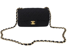 Load image into Gallery viewer, CHANEL シャネル ミニマトラッセ シングルフラップ シングルチェーン 19番台 コットンジャージー ブラック ゴールド金具 美品 中古 4b003011