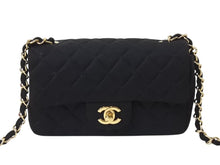 Load image into Gallery viewer, CHANEL シャネル ミニマトラッセ シングルフラップ シングルチェーン 19番台 コットンジャージー ブラック ゴールド金具 美品 中古 4b003011