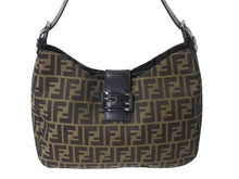 画像をギャラリービューアに読み込む, FENDI フェンディ マンマバケット ホーボー ワンショルダーバッグ 8BR036 ズッカ柄 キャンバス レザー ブラウン 美品 中古 4b003022
