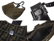 画像をギャラリービューアに読み込む, FENDI フェンディ マンマバケット ホーボー ワンショルダーバッグ 8BR036 ズッカ柄 キャンバス レザー ブラウン 美品 中古 4b003022